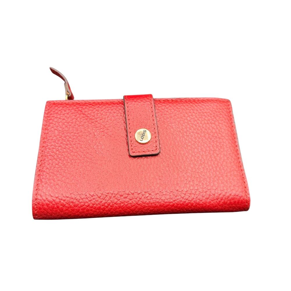 Lodis Kate French Purse Red Pebbled Leather RFID Trifold Wallet Zip Coin